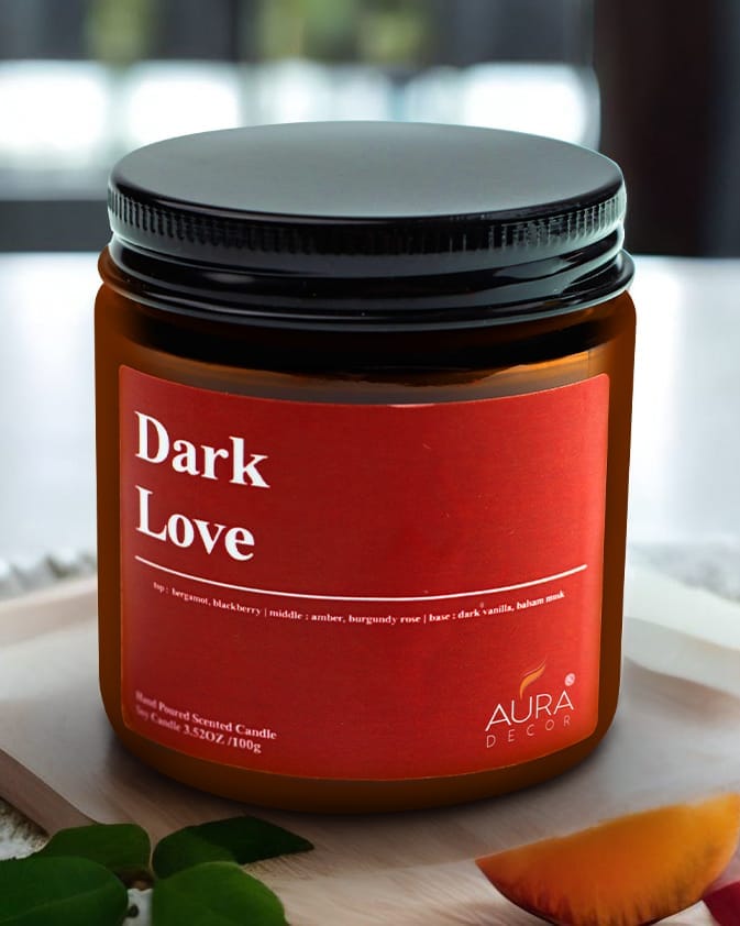 AuraDecor Scented Soy Wax Amber Jar Candle, Organic Luxury Aroma, Aromatic/Aromatherapy Votive Candle || Burning Time Upto 30 Hours (Dark Love, Large)