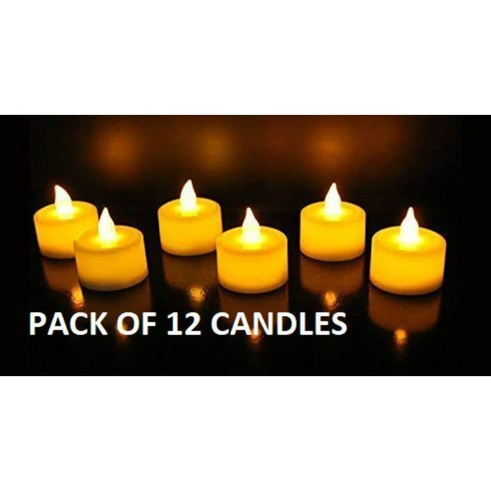 AuraDecor Flameless and Smokeless Decorative Acrylic Candles Led Tea Light Candle for Gifting, House, Diwali, Christmas, Festival, Events Decor Candles, Yellow (Pack of 12)