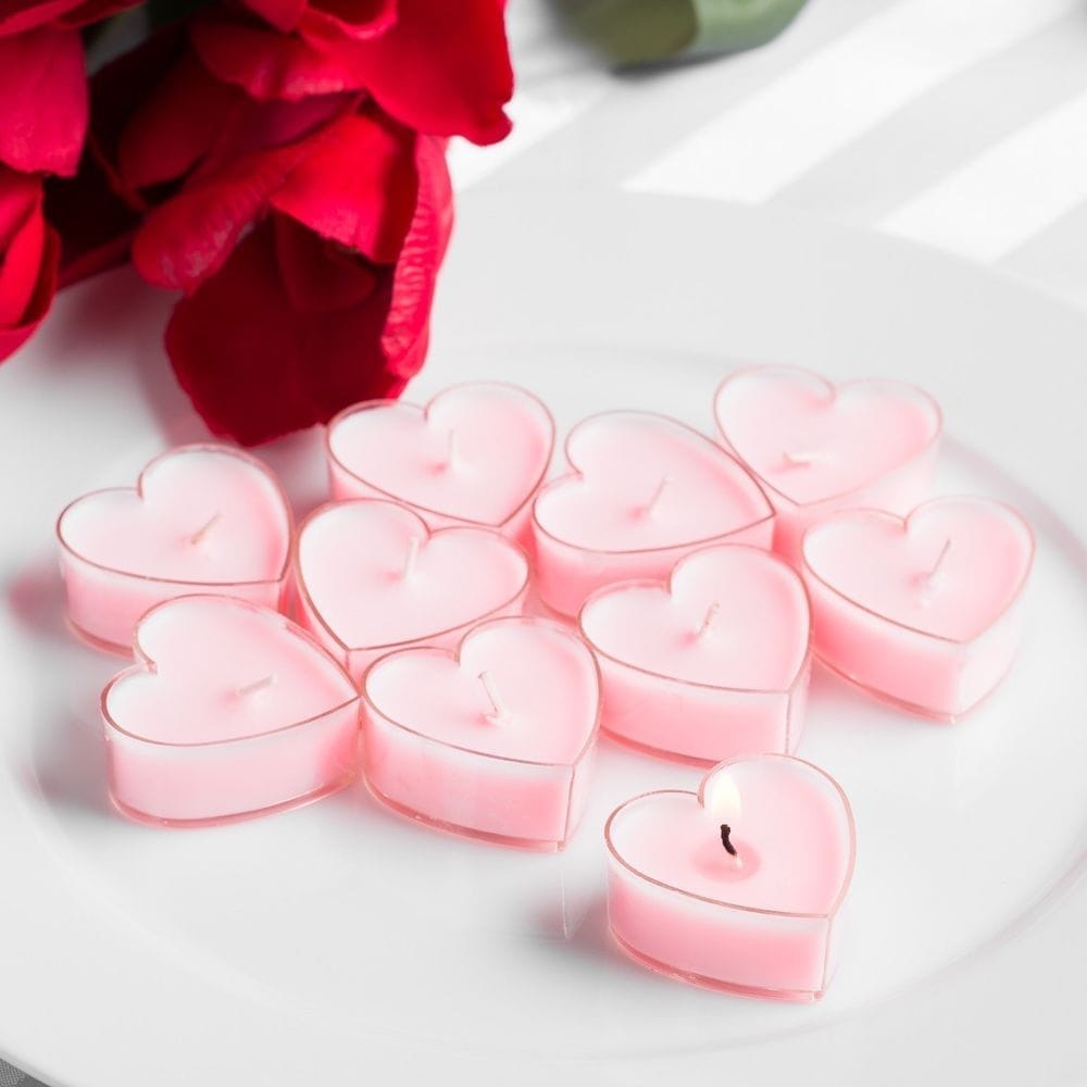 AuraDecor Heart Shape Fragrance Tealight Candles Burning Time 4 to 5 Hours (10, Pink Rose)