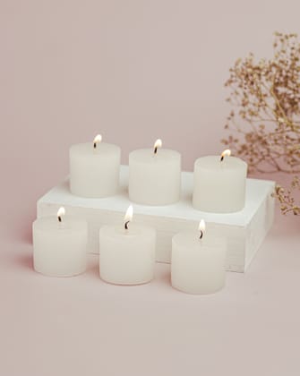 AuraDecor Premium Jasmine Scented White Votive Candles - Set of 6 | 2x2 Inch | Tranquil Aromatherapy | Elegant Décor Accent | Decoration | Home Fragrance