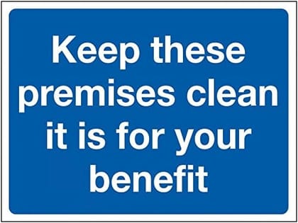 Premises Clean Warning Signage Vinyl 11.5x15 Inches (Self Adhesive Label)