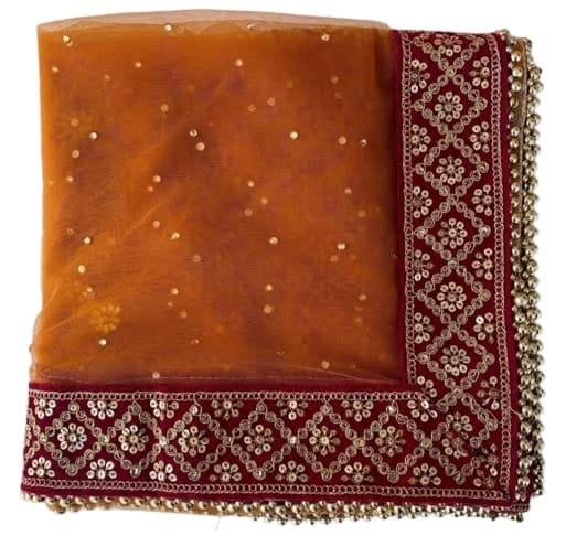 Mamta Collection Women's Mustard Net Dupatta for Bridal Heavy Net Dupatta With Stone Work Sada Saubhagyawati Women Dupatta (Mustard)