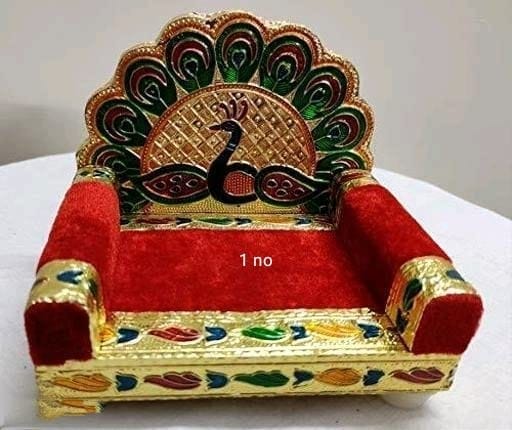 Mamta Collections Wood and Velvet Laddu Gopal Singhasan for Pooja Mandir Krishna Sofa Asan|Bal Gopal ji Singhasan|Decorative Embroidered|Wooden Handcrafted |Pooja Mandir Krishna Sofa Asan (Red)