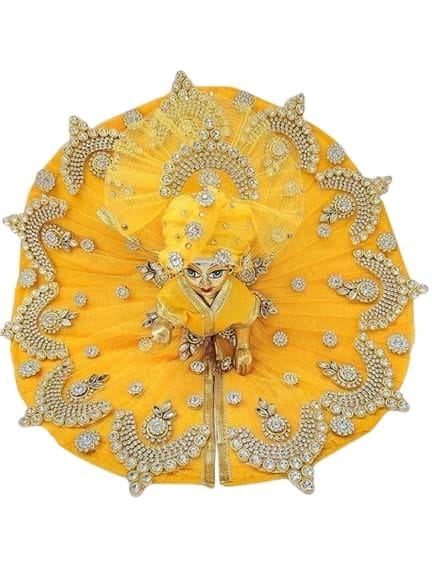 Laddu Gopal Ji/Krishna Ji/Thakur Ji/Kanha Ji Royel Design Yellow Flower &  Stonework Set with Mukut (Pink) Dress &Gift (Size 0-1 No, 4 Inch) :  Amazon.in: Home & Kitchen