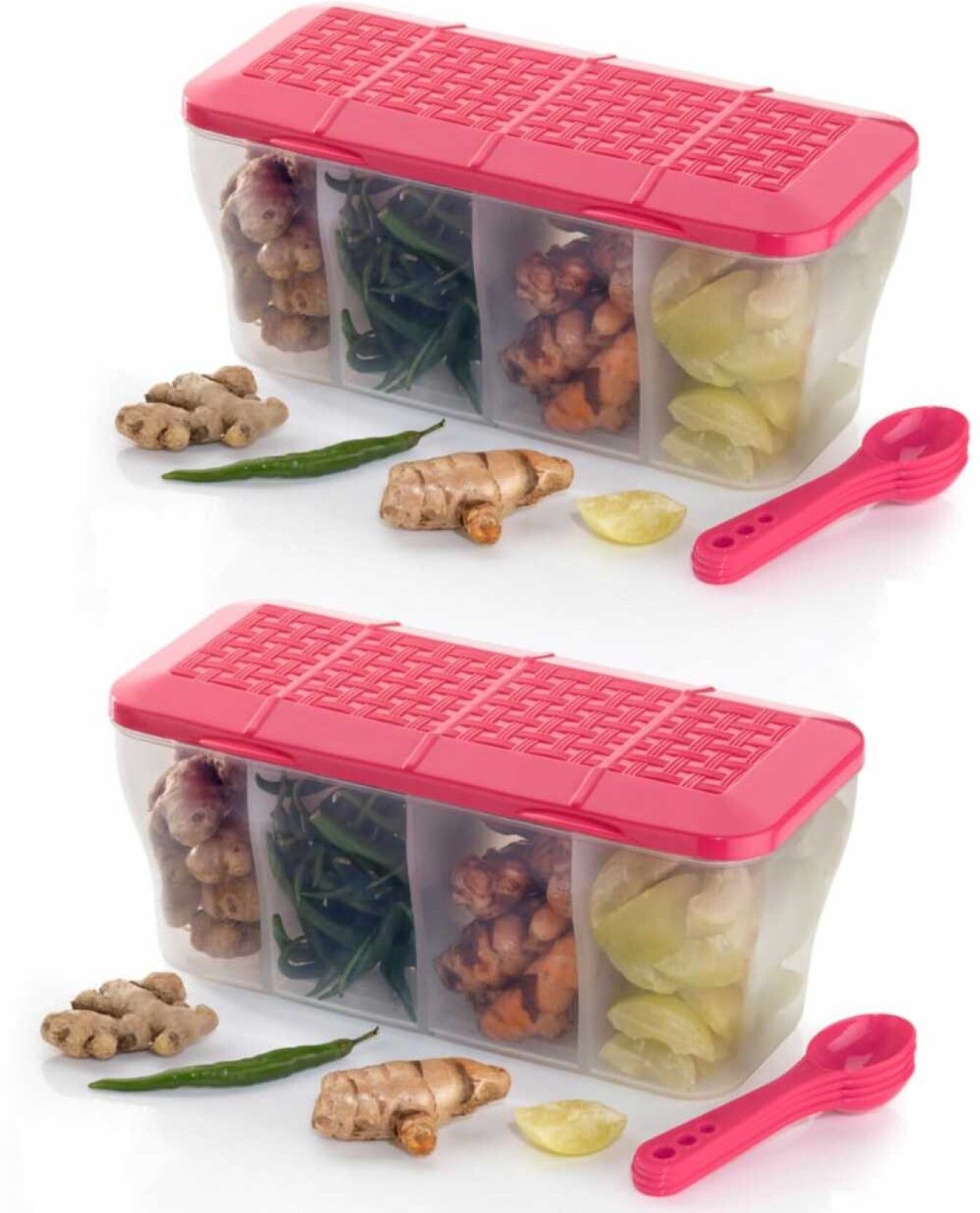 Metrolife Multipurpose 4 In 1 Food Storage Box, Spice Boxes for Kitchen | Airtigh Dabba Pack of 2 With Spoons