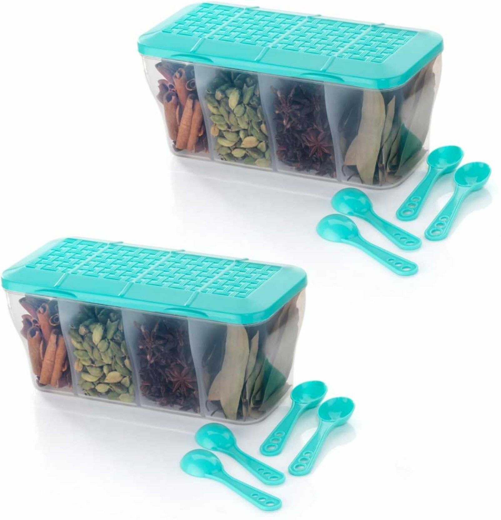 Metrolife Multipurpose 4 In 1 Food Storage Box, Spice Boxes for Kitchen | Pack of 2- Airtight Dabba With Spoons