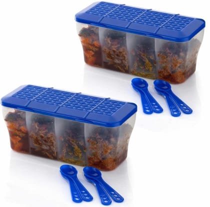 Metrolife Multipurpose 4 In 1 Food Storage Box, Spice Boxes for Kitchen | Blue Color Kitchen Storage Box-Pack of 2