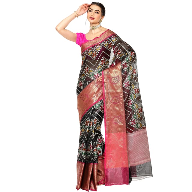 Pure Kataan Silk Intricate Zari and Meenakari Weaved Tanchoi Saree with  Paithni Palla