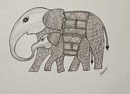 Gond Art Painting- (Black and White-10 * 15 Inch)