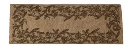 HM Creations Beige and Gold Floral Design Beaded Table Runner Rustic Bridal for Tabletop Premium Home Kitchen Decor Heat-Resistant Multi Color, 13x36 Inches