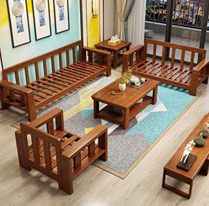 Handicrafts Sheesham Solid Wood 6 Seater Sofa Set with Centre Table for Living Room