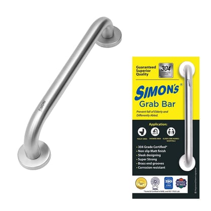 Simon's 100% Stainless Steel 304 Heavy Duty Grab bar for Bathroom handrailing and Safety Handle for Elderly- 8 inch - Pack of 2