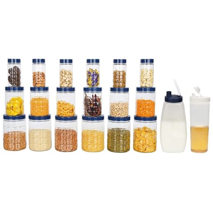 BEAR GRIPS 18 Airtight kitchen checkered PET containers/jars sets and 1.5 litre Milk jug and 1 liter Oil pourer combo