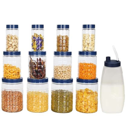BEAR GRIPS 12 Airtight kitchen checkered PET containers/jars sets and 1.5 litre Milk jug combo