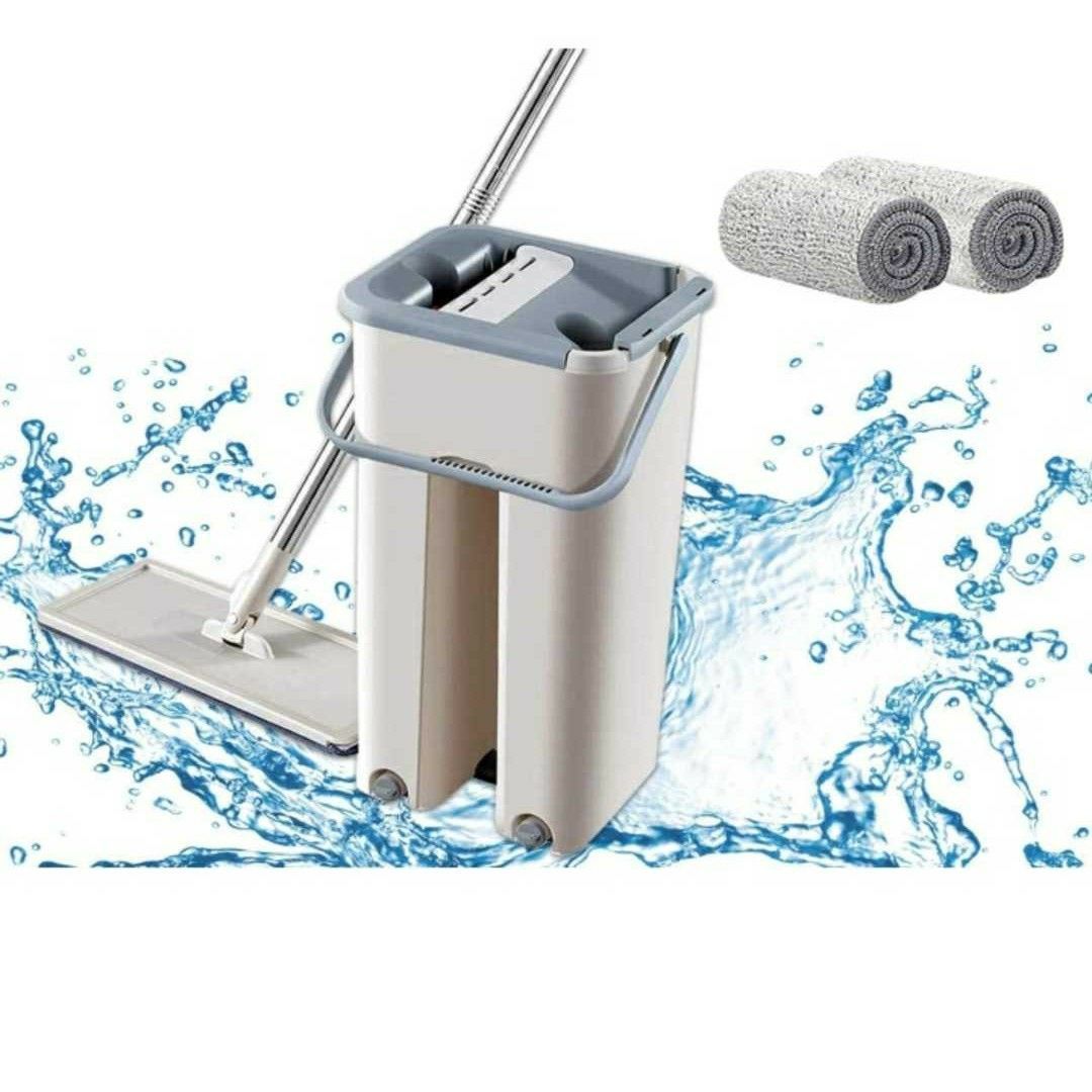 Flat Spin Mop System 360° Flexible Head (38X12.5 cm) with 1 Super-absorbent Microfiber Pads, 59.8'' Extended Stainless Steel Handle