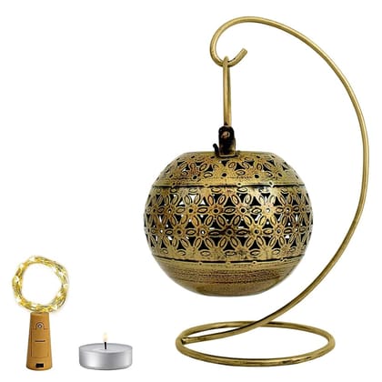 Golden & Black Metal Hanging Lantern With Stand