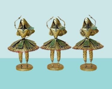 Multi-Colored Metal Dancing Lady Sculpture Set