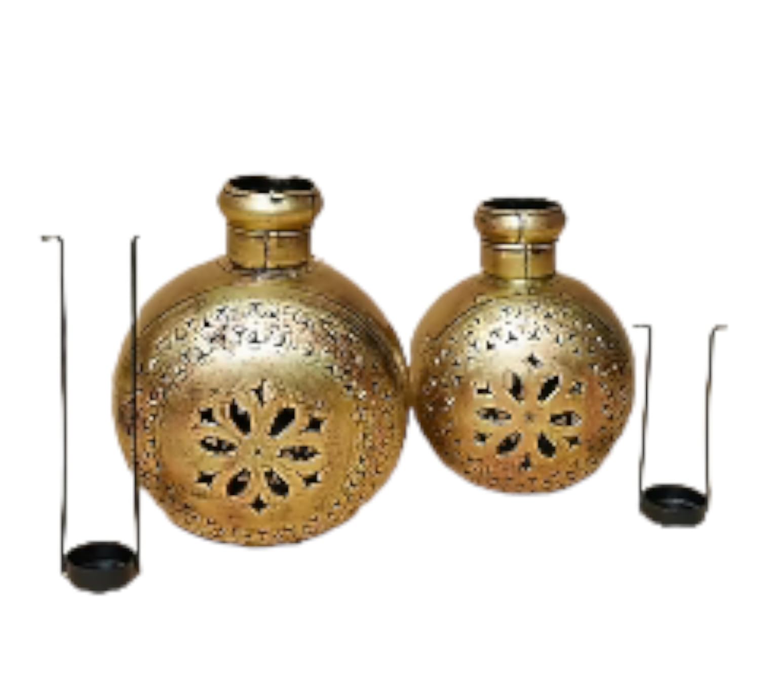 Golden & Black Vase Style Metal Tea Light Holder Set