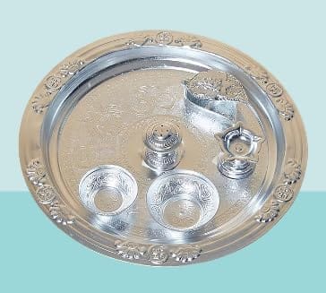 Silver Metal Pooja Thali Set