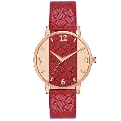 Loretta MT-399 Red Leather Belt Slim Dial Women & Girls Watch