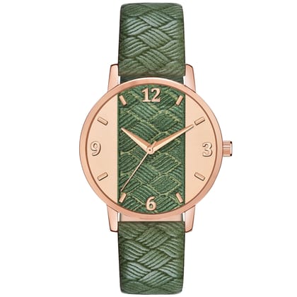 Loretta MT-398 Green Leather Belt Slim Dial Women & Girls Watch