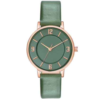 Loretta MT-393 Green Leather Belt Slim Dial Women & Girls Watch