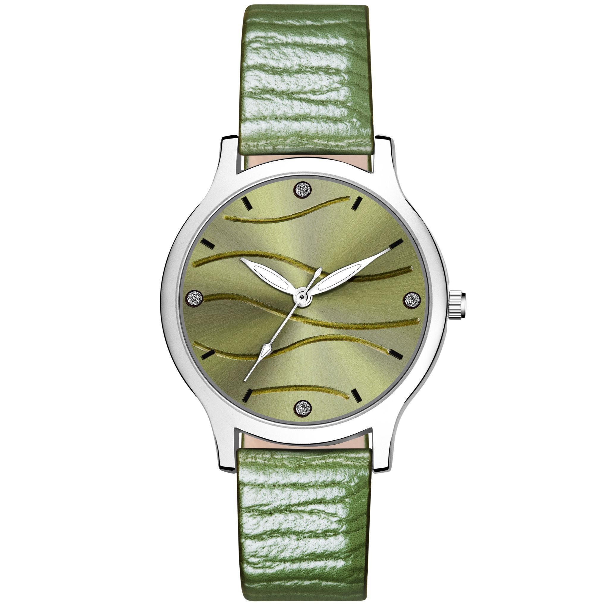 Loretta MT-388 Green Leather Belt Slim Dial Women & Girls Watch