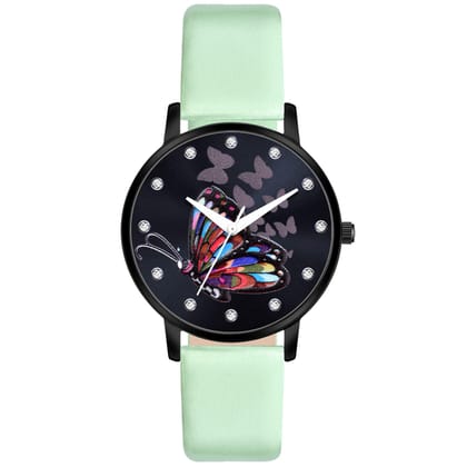 Loretta MT-376 Green Leather Belt Slim Dial Women & Girls Watch