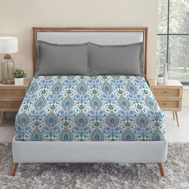 Trident bedsheet with top pillow cover