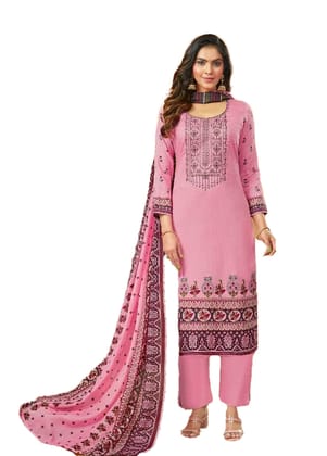 Pakistani Design Pure Jam Cotton Unstitched Salwar Suit Dress Material with Thread Embroidery and Swarovski Work (PINK)