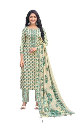 Pure Camrick Cotton Unstitched Salwar Suit Dress Material With Thread Embroidery On Tie(Tiffany Blue)