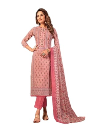 Pakistani Design Women's Pure Cotton Digital Printed Unstitched Salwar Suit Dress Material with Cotton Malmal Dupatta (Dark Pink)