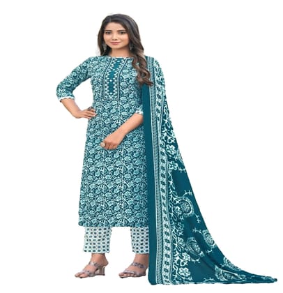 Pure Camrick Cotton Unstitched Salwar Suit Dress Material With Thread Embroidery On Tie(Green)