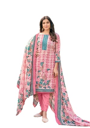 Pakistani Design Pure Lawn Cotton Unstitched Salwar Suit Dress Material With Thread Embroidery On Tie (PINK)