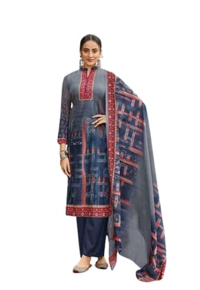 Pakistani Design Women's Lawn Cotton Printed Unstitched Salwar Suit Material(MIDNIGHT BLUE)