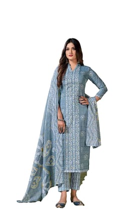 Pakistani Design Women's Lawn Cotton Printed Unstitched Salwar Suit Material (Grey)