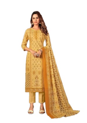 Pakistani Design Women's Pure Cotton Digital Printed Unstitched Salwar Suit Dress Material With Cotton Malmal Dupatta (yellow)