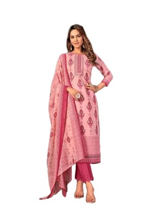 Pakistani Design Women's Pure Cotton Digital Printed Unstitched Salwar Suit Dress Material With Malmal Dupatta (Pink)