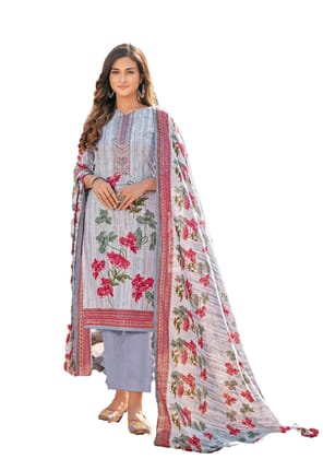 Pakistani Design Pure Lawn Cotton Unstitched Salwar Suit Dress Material With Thread Embroidery On Tie (GREY)