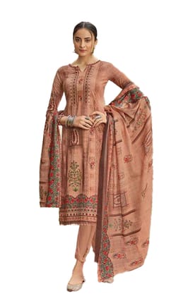 Pakistani Design Women's Lawn Cotton Printed Unstitched Salwar Suit Material(Brown Sugar)