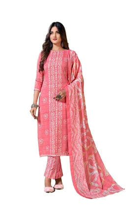 Pakistani Design Women's Lawn Cotton Printed Unstitched Salwar Suit Material (Pink)