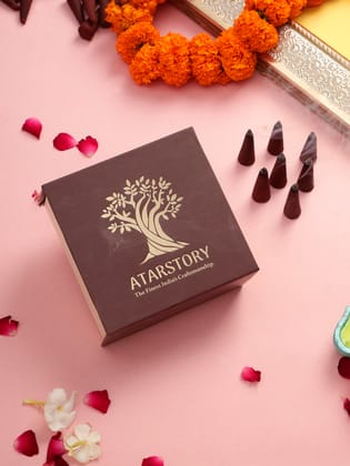 ATARSTORY Wild Rose Natural Incense Dhoop Cones | Best Fragrances for Pooja, Rituals & Special Occassions | Sulpher & Charcoal Free 100% I Meditation Cones with Ceramic Holder (40 Cones)