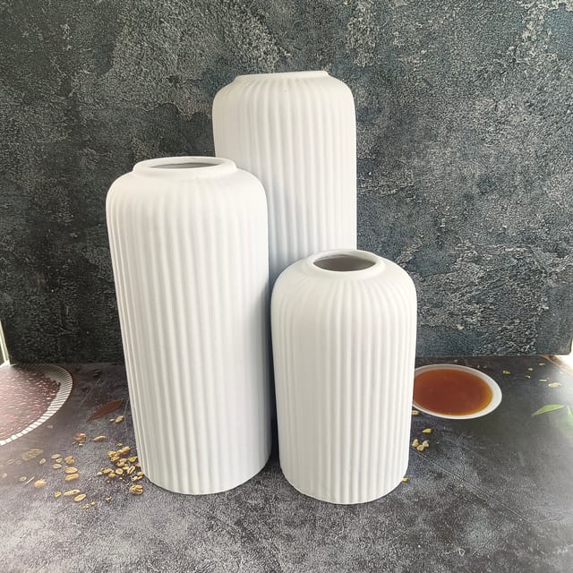 Crafted Ceramic Bloom Trio: Decorative Vases Set of 3