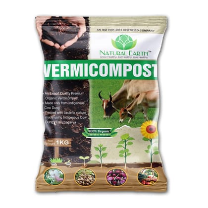 NATURAL EARTH™ 1 KG Pure & Premium Organic Vermicompost Fertilizer - Suitable for All Types of Plants