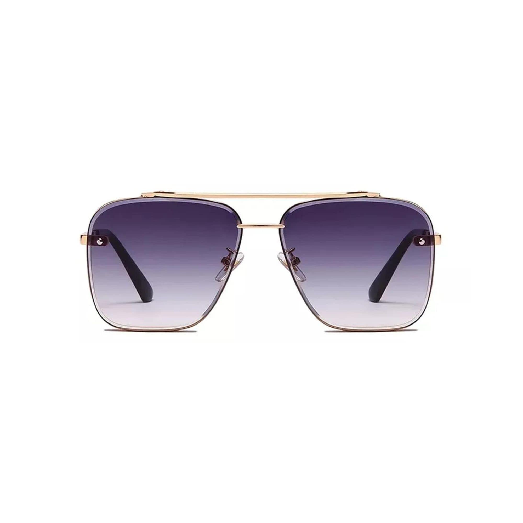 4Flaunt UV400 Protected Vintage Pilot Gradient Driving Metal Body Square Sunglasses For Men And Women (C5 - Gold Frame/Purple Lenses)