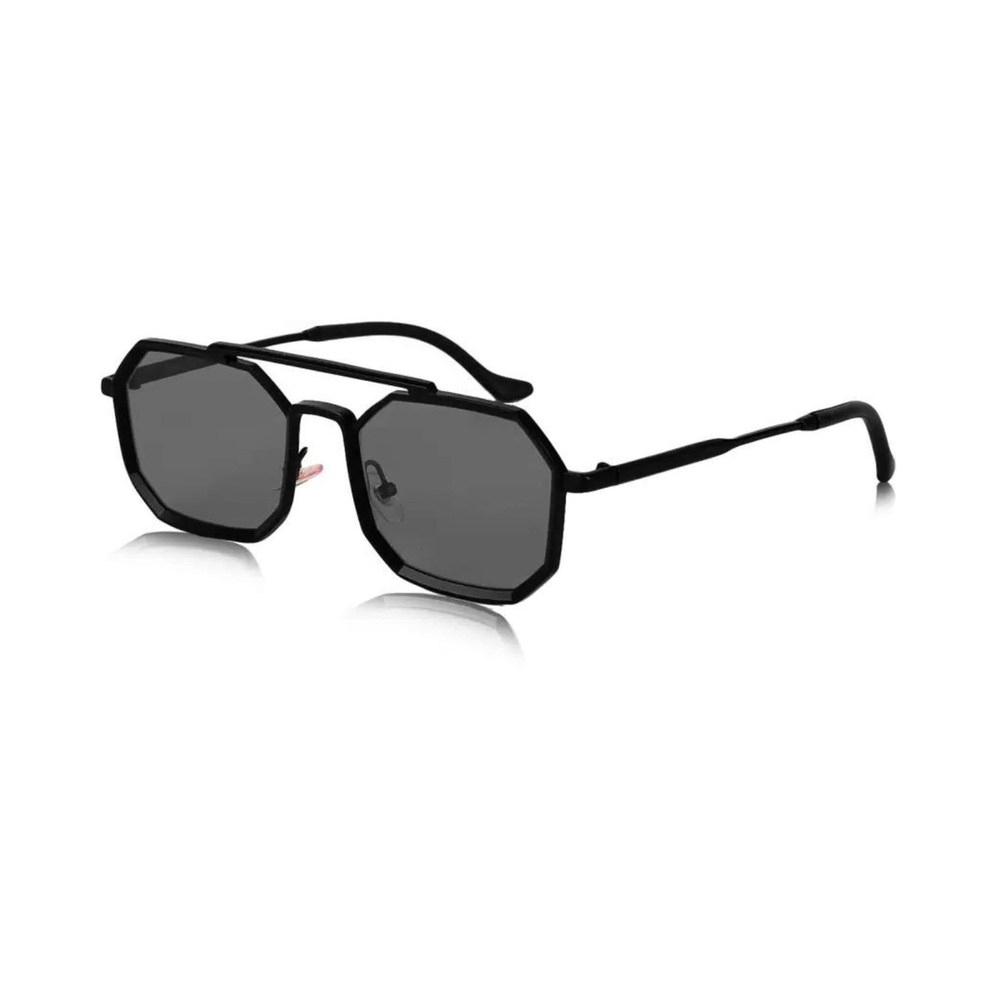 4Flaunt Full Rim Irregular Rectangular Sunglasses | Goggles For Men & Women | 100% UV Protected | Metal Frame With Spring Hinges | Medium (Black, Black)
