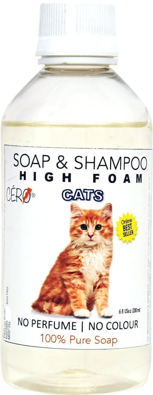 CERO ® High Foam Shampoo for Cats, NO Perfume | NO Colour, 100% Pure Soap (200ml)