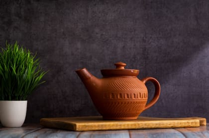 Handcrafted Terracotta teapot kettle “Kettle of earth” for kitchen and dining by sowpeace, premium artisan made natural baked clay utensils as serveware, for gift