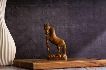 SOWPEACE Handcrafted Wooden Racing Horse “Racing Towards Greatness” showpiece, Premium Artisan Made Tabletop Home Decor for Living R