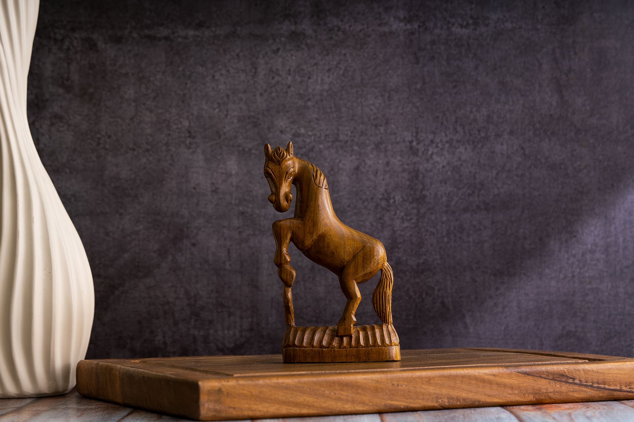 SOWPEACE Handcrafted Wooden Racing Horse “Racing Towards Greatness” showpiece, Premium Artisan Made Tabletop Home Decor for Living R